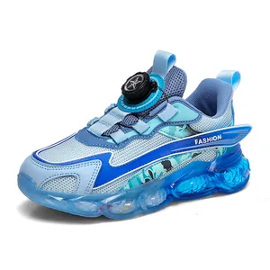 Premium blue boys' breathable mesh athletic sneakers with rotary buckle closure system