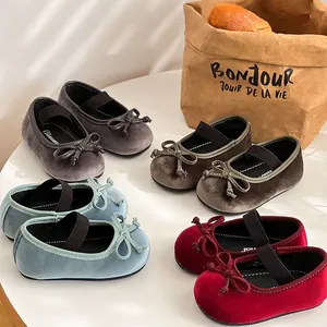 Toddler Girls Princess Mary Jane Shoes Velvet Texture Microfiber Leather Bow Soft Sole Walking Shoes For Kids Party Wedding Autumn