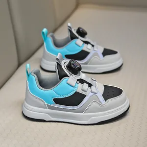 Stylish children's breathable sneakers with rotating dial closure and blue-grey color block