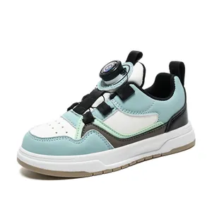 Breathable children's sports sneakers with rotary dial lacing in mint green and white