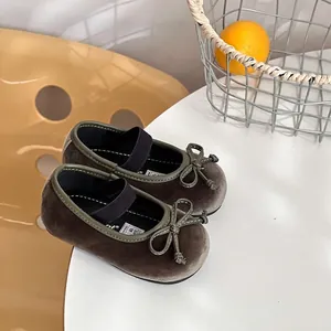 Elegant velvet Mary Jane shoes for toddler girls with bow detail and soft sole