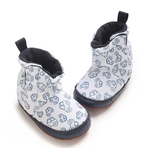 Soft cotton baby booties with cartoon car print for newborn infants aged 0-1 year