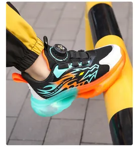 Vibrant kids athletic sneakers with breathable mesh and flame design rotary buckle