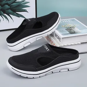 Unisex Breathable Mesh Casual Mules Lightweight Slip-on Sport Half Slippers For Men Women Solid Color Thick Sole Outdoor Beach Clogs