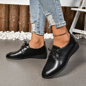 Γυναικεία Casual Flat Παπούτσια με Μυτερή Μύτη από PU Δέρμα με Κορδόνια Oxford για Φοιτητές Μόδα Κορεατικού Στυλ
