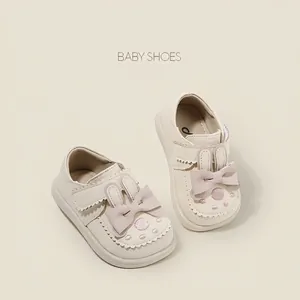 Cute Rabbit Ear Princess Shoes for Baby Girls Bowknot Toddler First Walkers Soft Sole Non Slip Microfiber Leather Dress Shoes