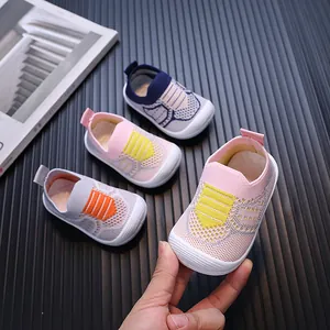 Scarpe Primi Passi Neonato in Fly-knit per Bambini 0-2 Anni Suola Morbida Traspirante Sneakers in Mesh a Righe per Bimbi