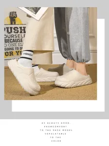 Close-up of warm fleece-lined couple slippers with thick sole and stylish design