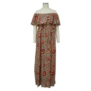 Vestido largo bohemio con hombros descubiertos y detalles de estampado digital étnico