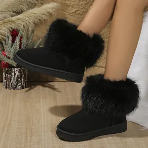 Bottes de neige noires élégantes pour femmes avec fausse fourrure et doublure chaude