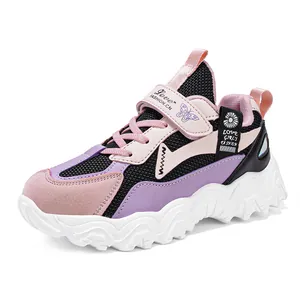 Sneakers da corsa traspiranti in mesh rosa e viola per bambine, tempo libero 6-12 anni