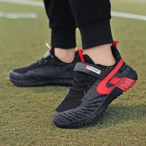 Boys Sport Shoes Fly-knit Breathable Mesh Sneakers Magic Tape Lightweight Running Shoes For Middle Big Kids Students School