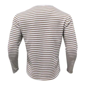 Back view detail showing the texture and horizontal stripes of this men's long-sleeved t-shirt
