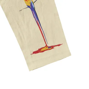 Vue détaillée de l'imprimé perroquet coloré sur le pantalon pour homme en coton et lin