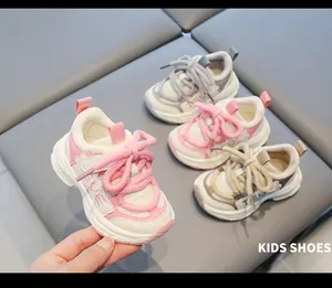 Toddler walking shoes in various colors featuring thick woven laces and soft soles
