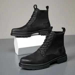 Heren Britse Stijl Martin Boots Mode Dikke Zool Hoge Work Boots Runder Split Suède Veterlaarzen Buiten Wandelschoenen