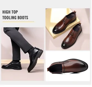 Collage dettagliato di scarpe business da uomo in pelle premium nei colori nero e marrone