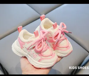 Pink and white toddler sneakers with soft breathable mesh and LOVE print