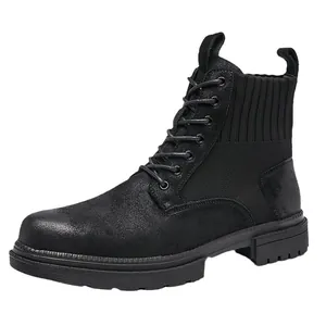 Klassieke zwarte leren Martin boots voor heren met gebreide kraag en dikke zool.