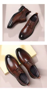 Eleganti scarpe derby in pelle marrone con sfumatura sottile e design classico stringato