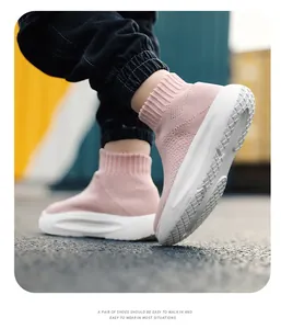 Chaussures chaussettes tricotées roses pour enfants en tissu respirant