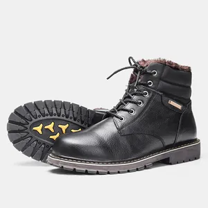 Vue latérale de bottes de neige pour hommes en cuir véritable avec doublure chaude