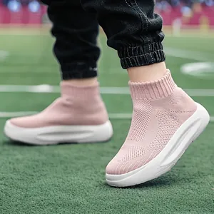 Chaussures Chaussettes Hautes Enfant Respirant Tricot Fly Maille Sans Lacets Baskets Garçons Filles Léger Antidérapant Semelle MD Chaussures Sport