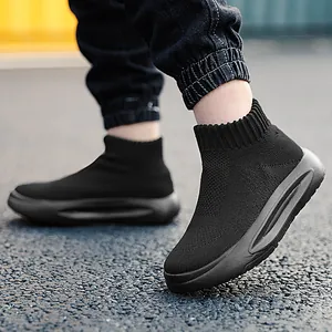 Chaussures chaussettes montantes respirantes en maille noire pour garçons et filles