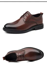 Eleganti scarpe Derby in pelle marrone da uomo, stile business con effetto sfumato