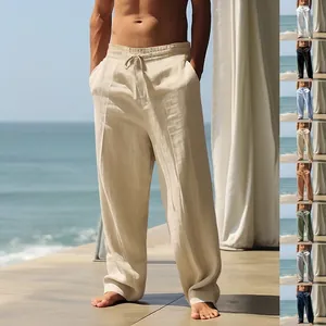 Pantalones de Lino Casuales para Hombre Transpirables de Verano de Pierna Ancha Corte Recto Deportivo para Hombre