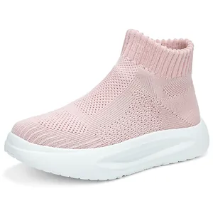 Baskets montantes en maille rose pour enfants, chaussures de sport respirantes et légères