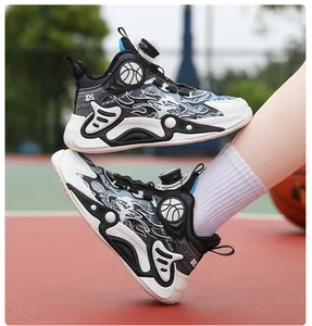 Close-up of kids' breathable basketball shoes with flame pattern and dial system