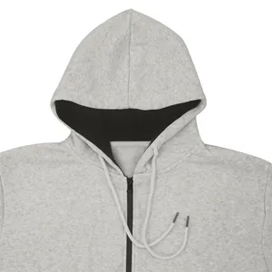 Gros plan d'un sweat à capuche gris chiné pour homme avec fermeture éclair