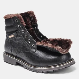 Botte de neige d'hiver en cuir avec une doublure en fourrure marron épaisse et chaude
