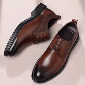 Classic brown gradient leather Derby shoes for men's business formal occasions