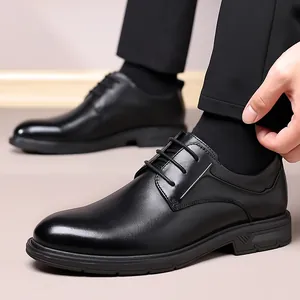 Classic black leather Derby dress shoes for men's professional business and formal wear