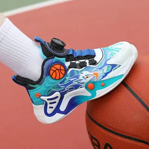 Breathable boys' basketball sneakers with rotary dial lace and cool flame design