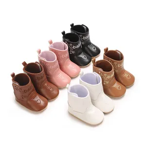 British Style Baby First Walker Shoes Faux Leather Embroidery Flower Heart Toddler Winter Warm Soft Sole Infant Boots