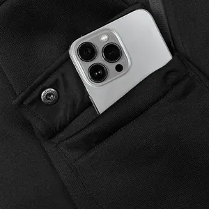 Close-up of men's casual hoodie featuring a functional arm zipper pocket for phone storage.