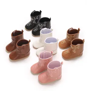 Detailed view of high quality British style winter baby boots in five assorted colors
