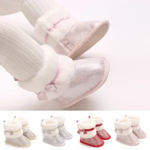 Weiche Winterstiefel für Babys mit Kunstpelzbesatz und Schleife für Mädchen im Alter 0-1 Jahr