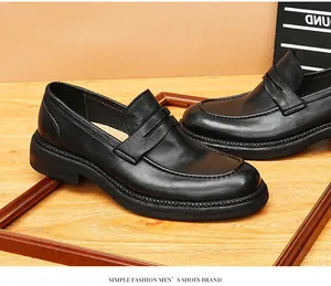 Detailed view of handmade vintage black horsehide leather loafers for men