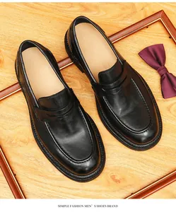 Close-up of vintage handmade black horsehide loafers with Goodyear welted sole detail