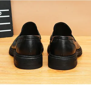 Rear view of handmade retro black horse leather loafers with Goodyear welted soles
