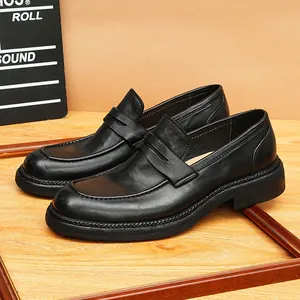 Premium retro black horse leather loafers for men, handcrafted Goodyear business shoes