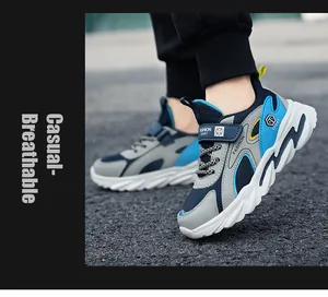 Lässige atmungsaktive Mesh-Sneaker für Jungen in Blau und Grau mit praktischem Klettverschluss