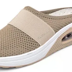 Women Mesh Breathable Air Cushion Half Slippers Mules Thick Sole Slip-on Sneakers Summer Casual Lightweight Outdoor Sports Shoes