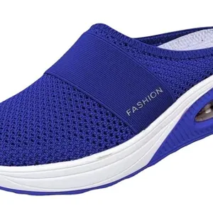 Women's blue breathable mesh air cushion platform mules slip-on lazy shoes for summer