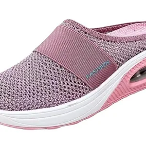 Comfortable mauve breathable mesh slip-on mule sneakers with thick air cushion sole for women