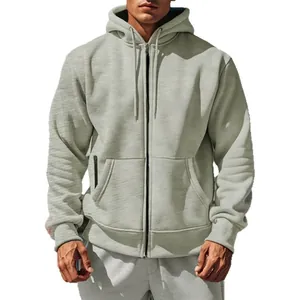 Herren Kapuzenpullover mit Reißverschluss Hellgrau Fleece warm lässig Langarm Hoodie